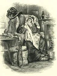 Martin Chuzzlewit: Mrs Gamp, grabado por Stephen Alonzo Schoff (1818-1904)